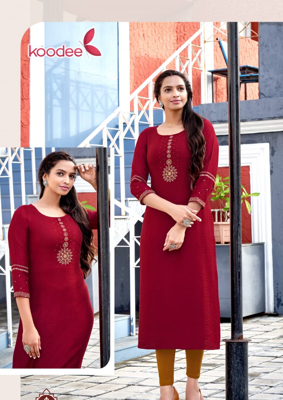 Koodee Veer 1 Fancy Party Wear Viscose Silk Embroidery Kurti Collection